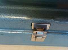 Vintage METAL CASH BOX w/ Lockable Clasp /Metal Handel/ Dual Hing 11 x 5.5 x 3.5
