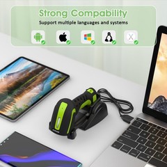 Symcode Bluetooth 2D QR Barcode Scanner with Charging Stand,Industrial Dustproof