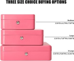 Durable Pink Money Saving Box with Key Lock and Removable Tray – 9.84” x 7.87”