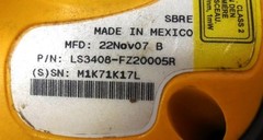 SYMBOL TECHNOLOGIES FZ BARCODE SCANNER LS3408-FZ20005R, 4.5, 14V, 0.5A, MEXICO