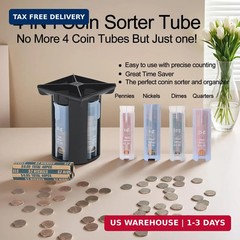 Coin Counter, Coin Sorter Tube, 4-in-1 Coin Sorter and Wrapper Machine, Change C
