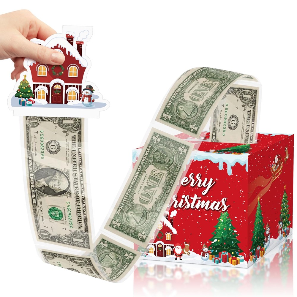 Christmas Money Box for Cash Gift Pull Surprise Money Boxes with Transparent Bag