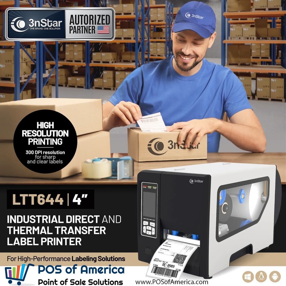 3nStar 4″ Industrial Direct &Thermal Transfer Label Printer USB Eth Ser LTT644