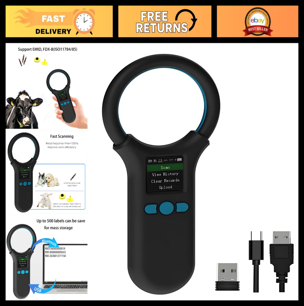 Universal Pet Microchip Scanner – 1.44” TFT Screen, 500 Data Storage, Rechargeab