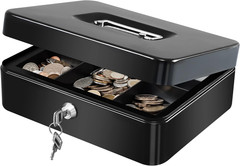 Secure Large Metal Cash Box with Lock & Tray – 9.84″x7.87″x3.54″ Black