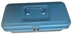 Vintage METAL CASH BOX w/ Lockable Clasp /Metal Handel/ Dual Hing 11 x 5.5 x 3.5