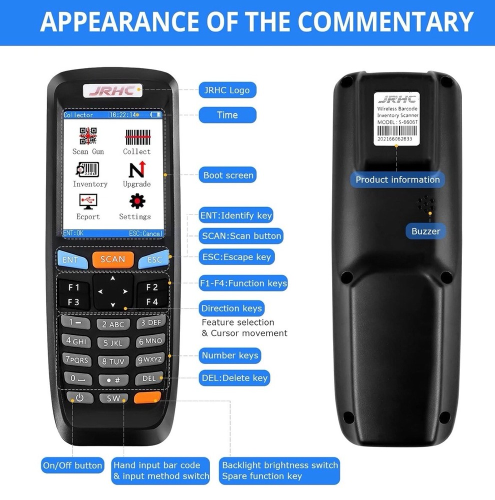 1D 2D Portable Inventory Scanner,JRHC Collector Counter 2.4G Wireless Barcode…