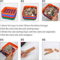 Coin Sorters Tray, 4 Color-Coded Coin Sorting Tray with 160 Assorted Coin Roll W