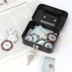 Mini Metal Cash Box Small Cash Box with Money Slot, Key Lock and Handle