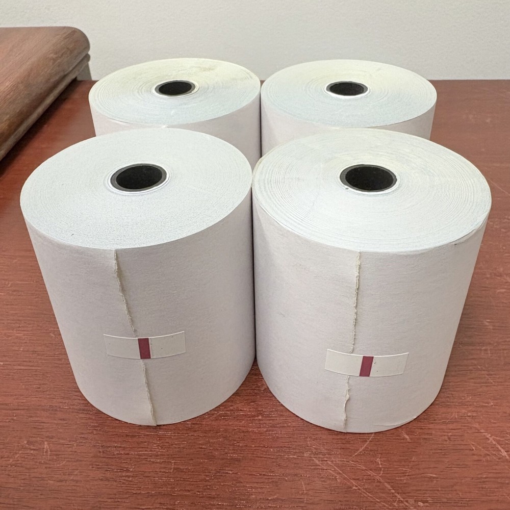 Lot of 4 Thermal Cash Register Paper Rolls – 3″ tall x 2.75″ Diameter Size