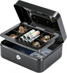 Medium Cash Box with Removable Money Tray Key Lock 2 Keys Black