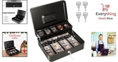 Heavy-Duty Metal Cash Box with Bill & Coin Slots | Portable & Secure Locking