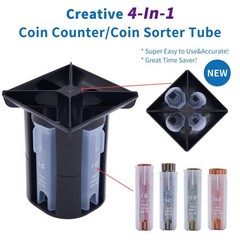 4in1 Coin Counter and Sorter Tube Set with Holder,Piggy Bank Penny Nickel Dim…