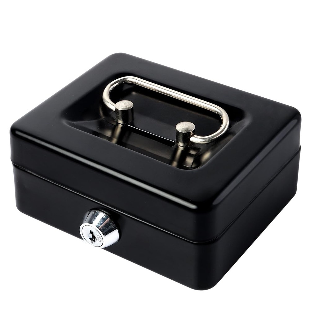Small Cash Box with Lock and Slot – Jssmst Metal Coin Bank X-Small, Black