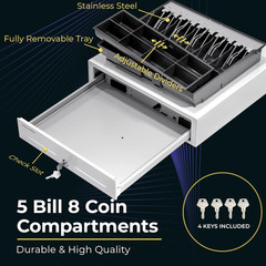 16″ Heavy Duty Cash Register Drawer for POS with Key Lock & Removable Till