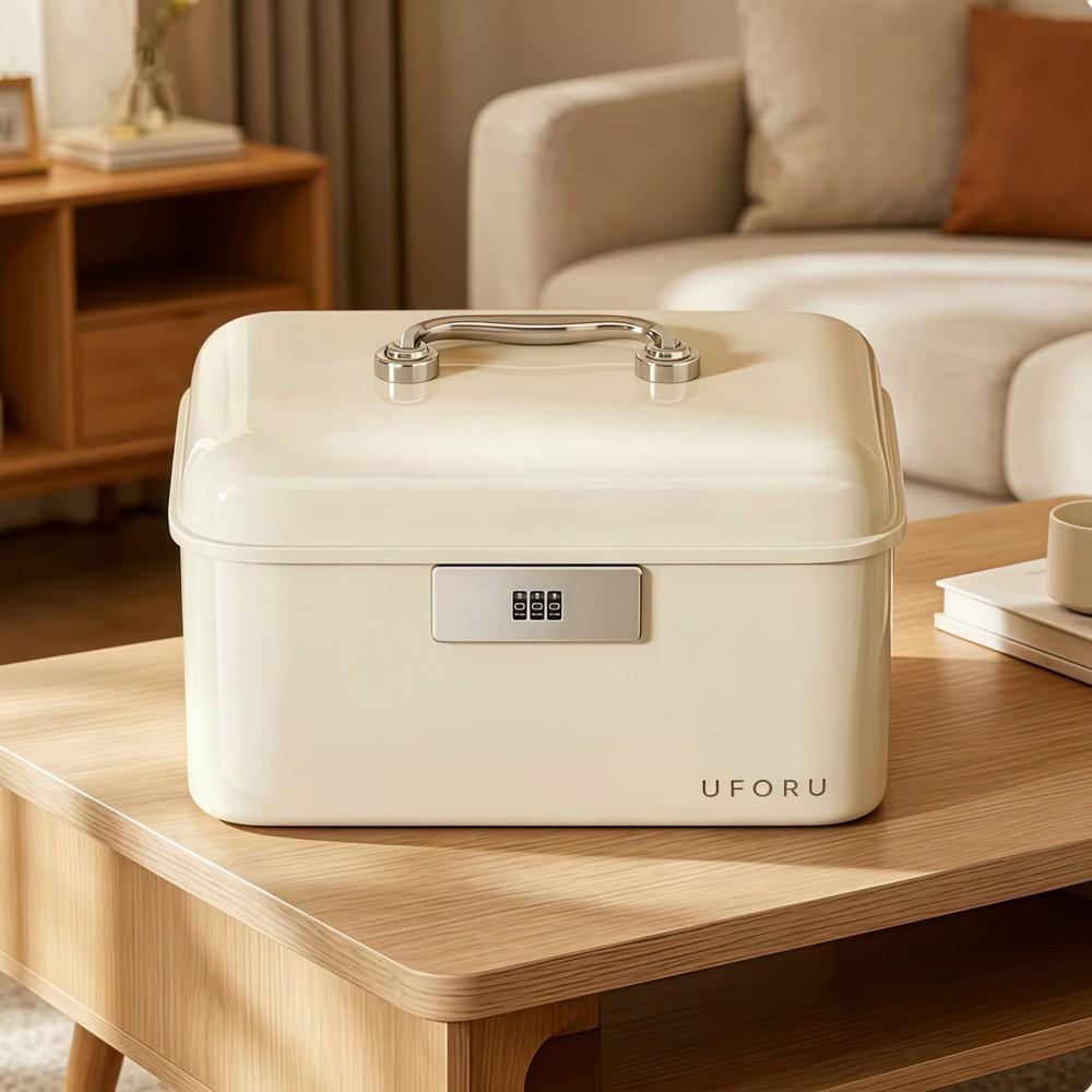 Lockable Storage Box with 3-Digit Combination Lock – Cream White Double Layer