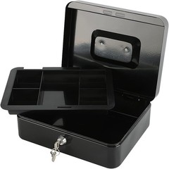 Elegant Locking Black Cash Box with Key Lock & Removable Coin Tray – 7.87″x6.30″