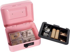 Mini Cash Box with Lock &Slot 4.9″x3.7″x2.4″ Blue Metal Safe Box with Money Tray