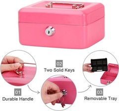 Compact 5.9″ Pink Cash Box with Key Lock and Money Tray – Perfect for Festivals