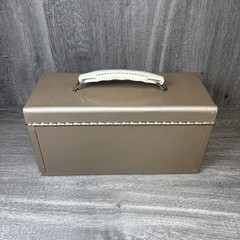 Vintage Cash Change Metal Box Storage No Key Brown Tan Nice Shape Decor 11.5”x6”