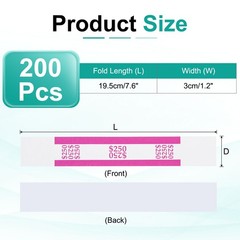 200Pcs Money Band 250 Dollar Money Bill Wrapper Self-Adhesive Bill Band Pink