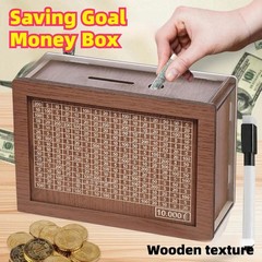 $10000 Money Saving Challenge Box Cash Vault Wooden Savings Box Cash Saver w/pen
