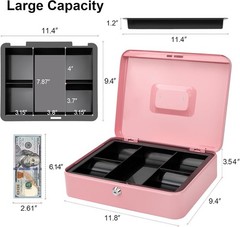 Large Pink Cash Box with Removable Tray & Key Lock – Perfect for Secure Storage