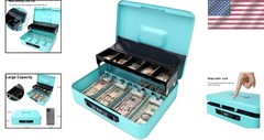 Portable Cash Box with Combination Lock – Light Blue