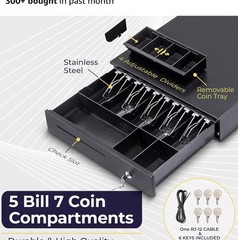 Cash Register Drawer 16″ POS System Bill Coin Slot Money Box RJ11/RJ12 Key Lock