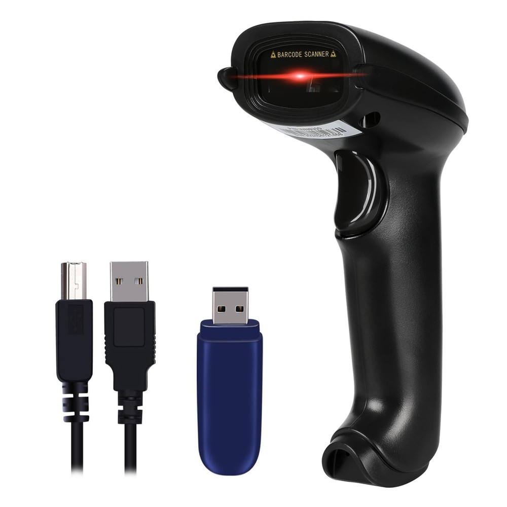 Wireless Barcode Scanner 2.4G 1D Handheld Cordless Reader 100ft Range Black
