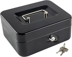 Steel Cash Box with Key Lock Removable Tray for Bills Coins Checks Money