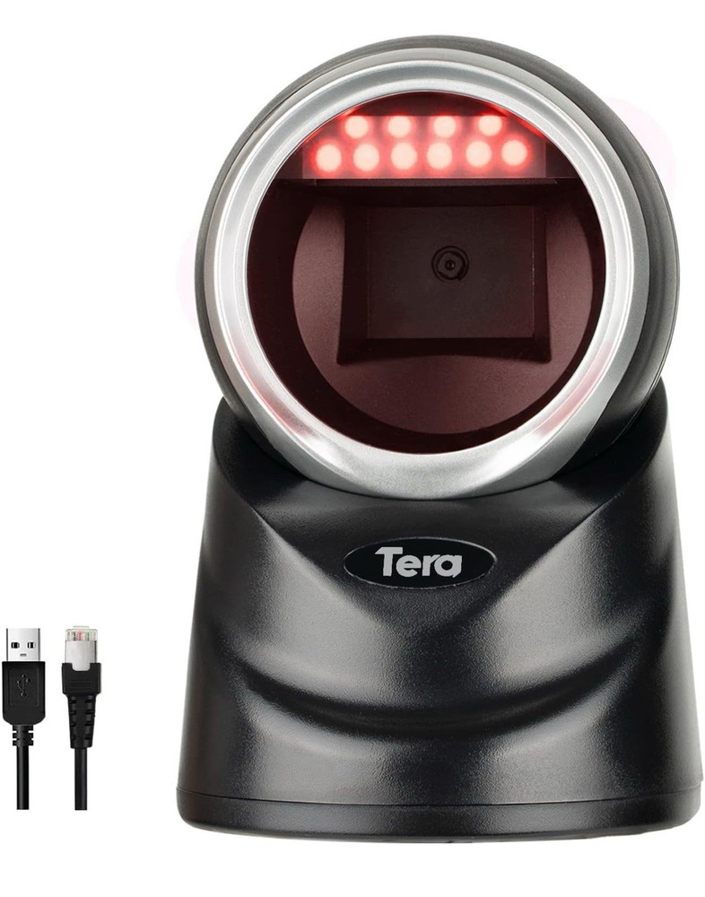 Tera 2D QR Desktop Omnidirectional Barcode Scanner Hands-Free USB 2.0 Wired Bar