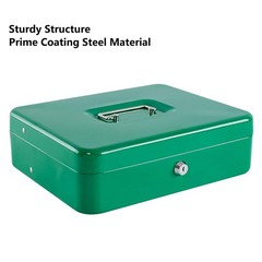 Locking Cash Box Money Safe Box With Key Organizer 30cm Green Steel Durable