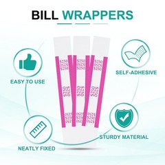 200Pcs Money Band 250 Dollar Money Bill Wrapper Self-Adhesive Bill Band Pink