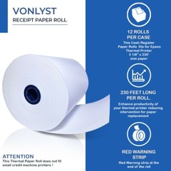 Vonlyst Receipt Paper Roll 3 1/8 x 230 for Epson Thermal Printer (12 rolls)