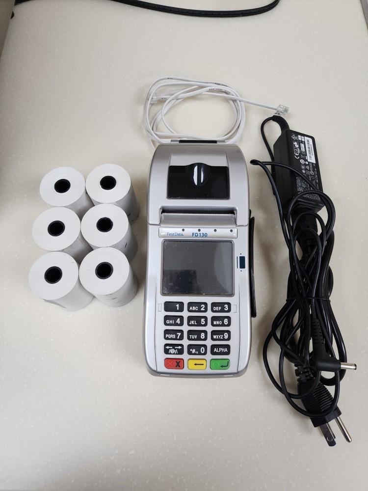 First Data FD130 Credit Card Terminal w/ power supply and 6 rolls paper