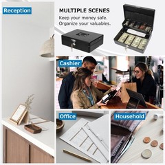Lockable Cash Box with Coin Tray – Durable Metal Money Organizer for Bills & Cha