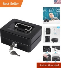 Compact Cash Box with Key Lock and Protective Coin Tray – 4.9″ Black Beauty