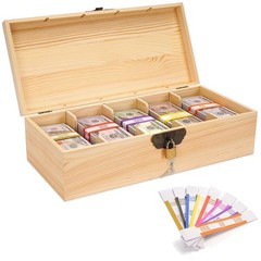 Wooden Currency Tray with Locking Cover and Coin Tray