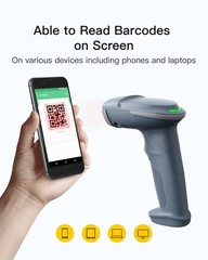 Inateck 2D Wireless Barcode Scanner Bluetooth 2.4Ghz with Rechargable Smart Base
