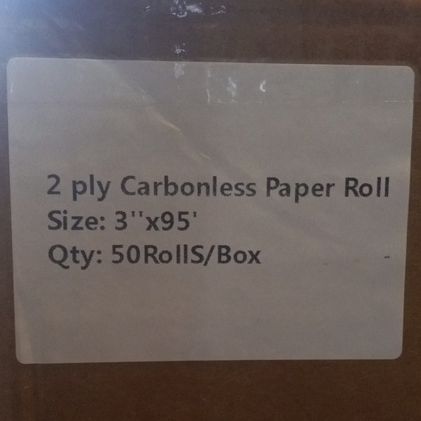 2-Ply Carbonless Cash Register Paper Rolls 3 in x 95 ft Box of 50