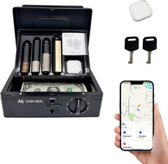 Cash Box with Lock, with Tracking & Dual Lock System,Money Box with Cash Tray, L