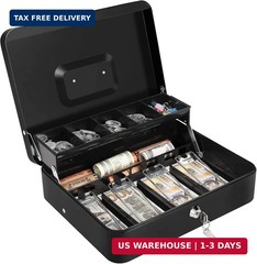 Sumerfnt Cash Box with Money Tray and Lock Money Box for Cash, Metal Locking Cas