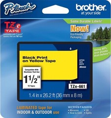 Brother 36 mm (1.40″ )Black on Yellow tape for P-Touch 26.20 ft Model TZE661