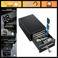 Mini Cash Register Drawer 8″ – 4 Bill 6 Coin, Auto Open, Key-Lock, POS Compatibl