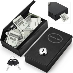Pocket Sized Bank Metal Box for Gamblers Casino Cash W 2 Keys Money Safe Black