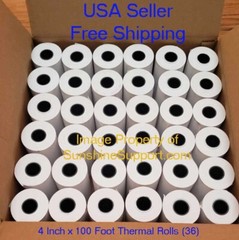 4″ x 100′ Thermal Paper 36 Rolls Zebra RW420/QL420 – 3/4″ Core – Free Shipping