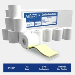 Alliance 2 Ply Carbonless Receipt Rolls 3″ x 90′ 2-Ply White/Canary 50 Rolls