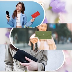 2Pcs PU Leather Envelope Wallet Money for Women Men,Gray/Brown
