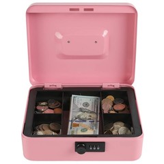 Pink Steel Cash Box with Combination Lock Large Money Safe 9.84×7.87×3.54